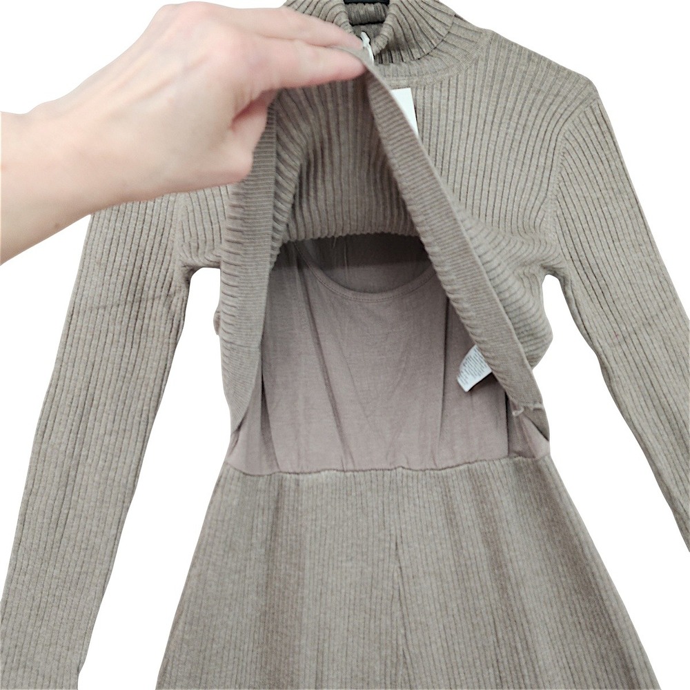 Seraphine Roll Neck A Line Dress 2‎ Women Leah Oatmeal Ribbed Maternity Nursing - Picture 10 of 13
